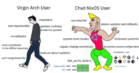 Virgin Arch User vs Chad NixOS User