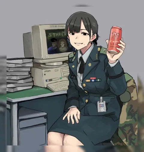 Военная девушка с энергетиком