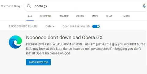 Opera GX Begging Not to Uninstall