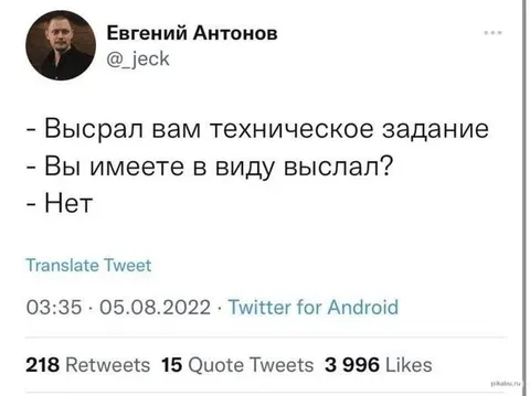 Техническое задание не выслал