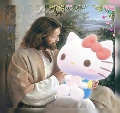 Иисус обнимает Hello Kitty