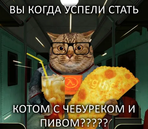 Кот с чебуреком и пивом