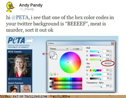 PETA Hex Code Meat Joke