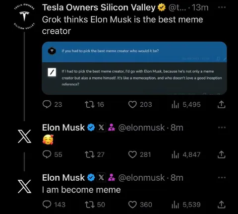 Grok Calls Elon the Best Meme Creator