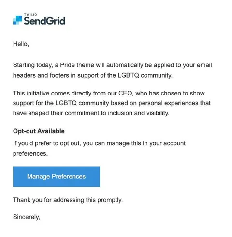 SendGrid Pride Email Opt-Out