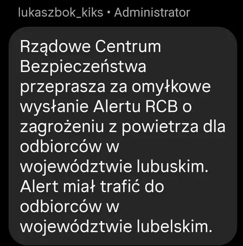 Alert RCB wysłany pomyłkowo