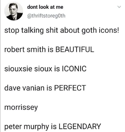Goth Icons Appreciation Tweet