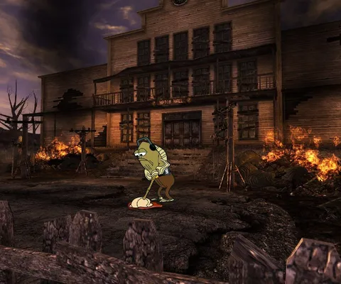 Cartoon Fish in the Burning Ruins