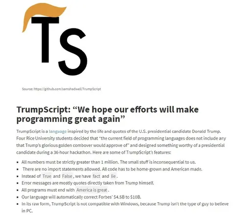 TrumpScript programming language parody