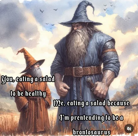 Wizard Eating Salad Like a Brontosaurus