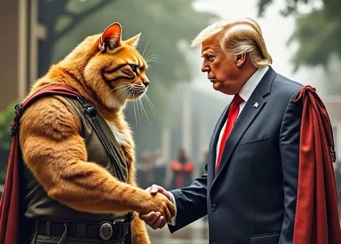 Трамп жмёт руку коту-воину