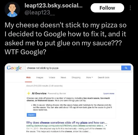 Google Says Put Glue on Pizza Sauce