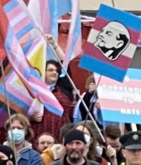 Protest Flags and Lenin Portrait