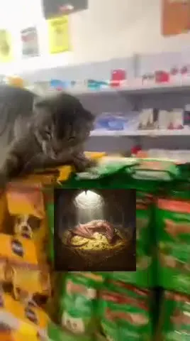 Кот охраняет корм