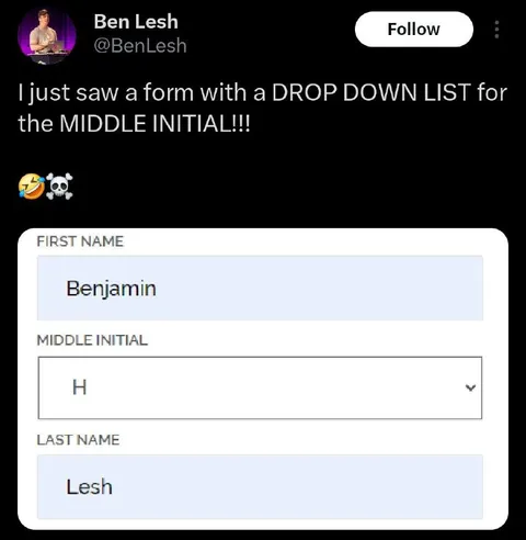 Middle Initial Dropdown List