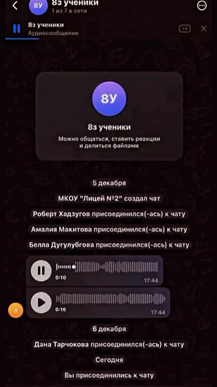 Голосовое сообщение в школьном чате