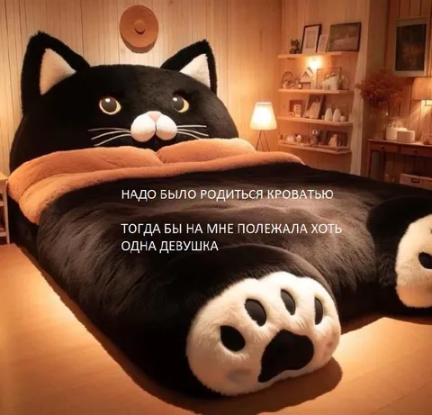 Кот-кровать мечтает о девушке