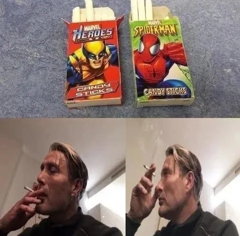 Marvel candy sticks smoking