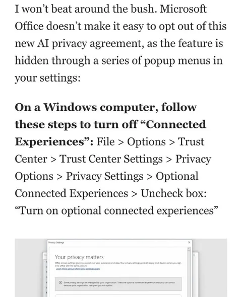 Microsoft Office Hides AI Privacy Settings