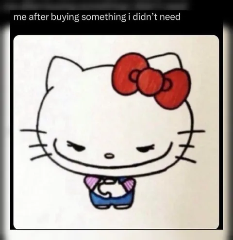 Hello Kitty regretting an impulse purchase