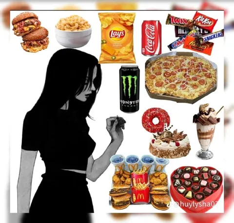 Goth Girl Surrounded by Junk Food