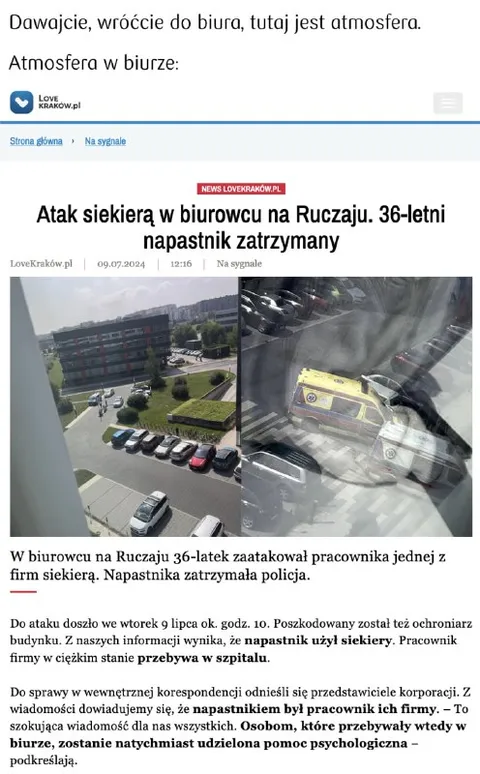 Atak siekierą w biurowcu