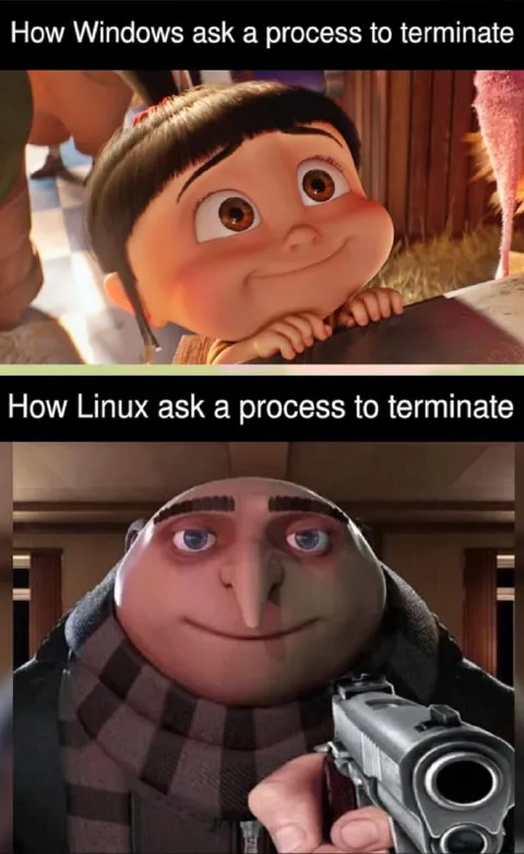 Windows vs Linux Process Termination