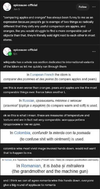 Apples, Oranges, and Romanian Idioms