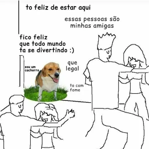 Cachorro feliz entre amigos