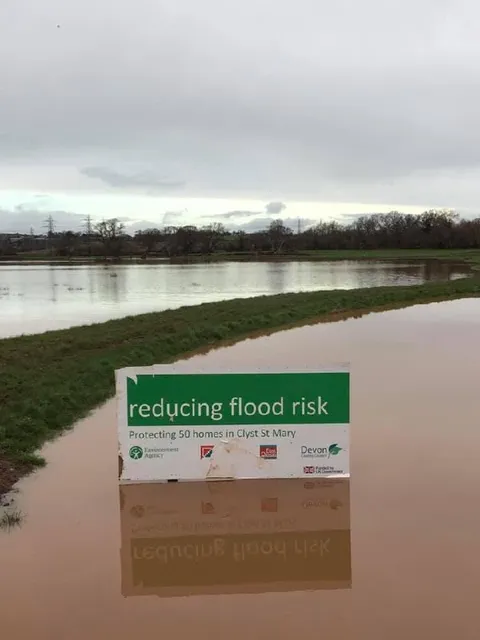 Flood Risk Reduction Sign Flooded