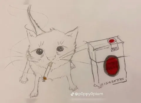 Sad Cat Smoking Cigarettes