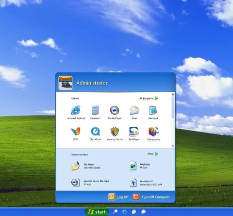 Administrator Windows XP Start Menu