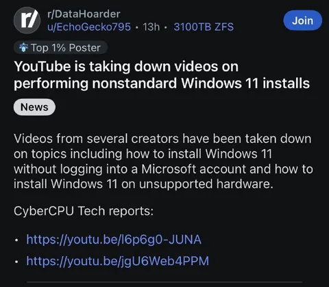 YouTube Takes Down Windows 11 Videos