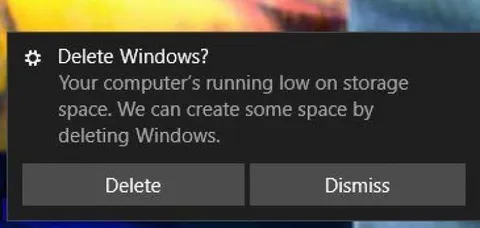 Delete Windows Storage Warning