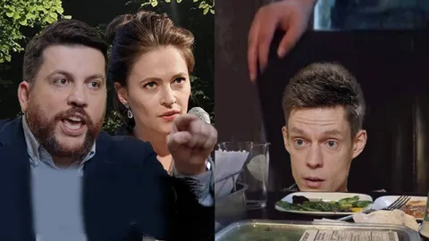 Мужчина кричит, пока другой ест
