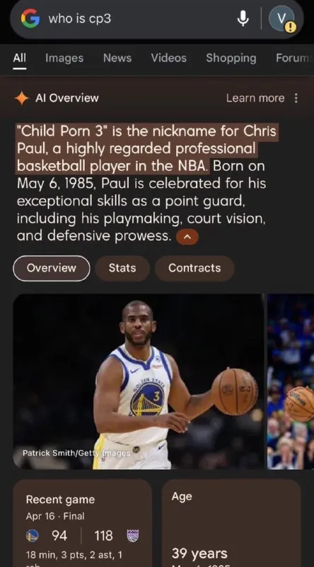 Google AI Calls Chris Paul Child Porn 3