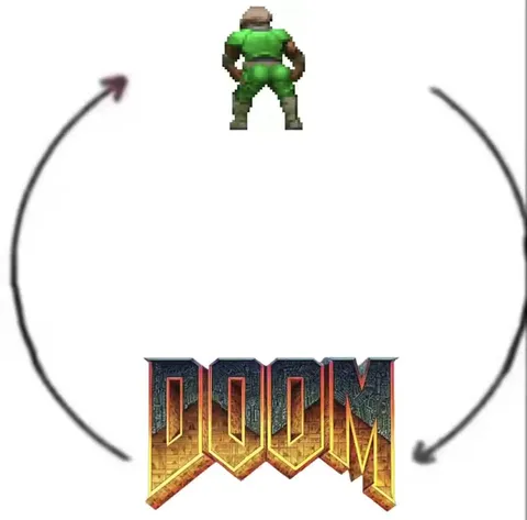Doomguy Circles the Doom Logo