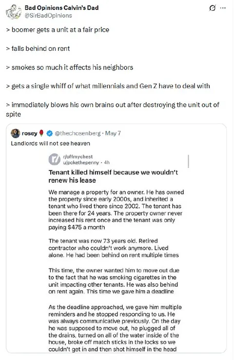 Boomer Destroys Rental Unit