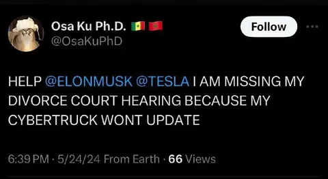 Cybertruck Misses Divorce Hearing
