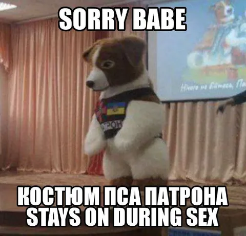 Костюм пса Патрона во время секса
