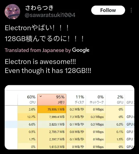 128GB積んでるのにElectronやばい