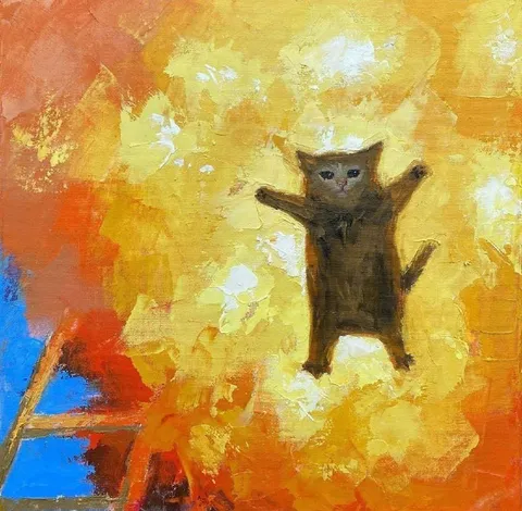Кот танцует на яркой картине
