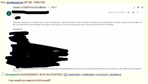 Staff Accommodation Drunk Email