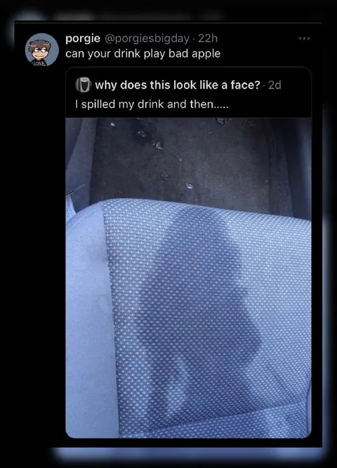 Spilled Drink Face on Car Seat