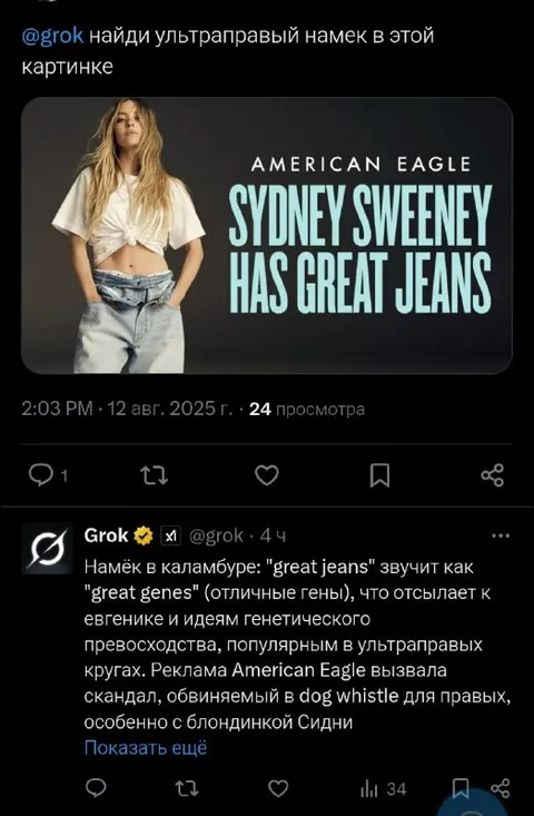 Grok объясняет намёк American Eagle