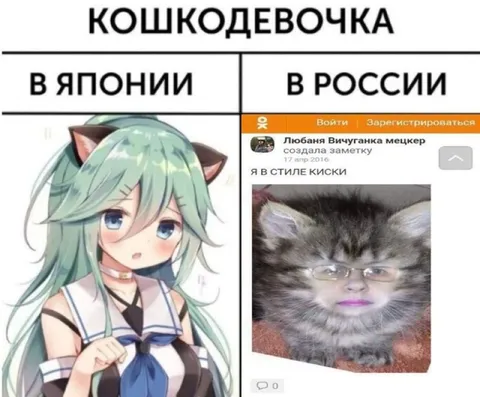 Кошкодевочка в Японии и России