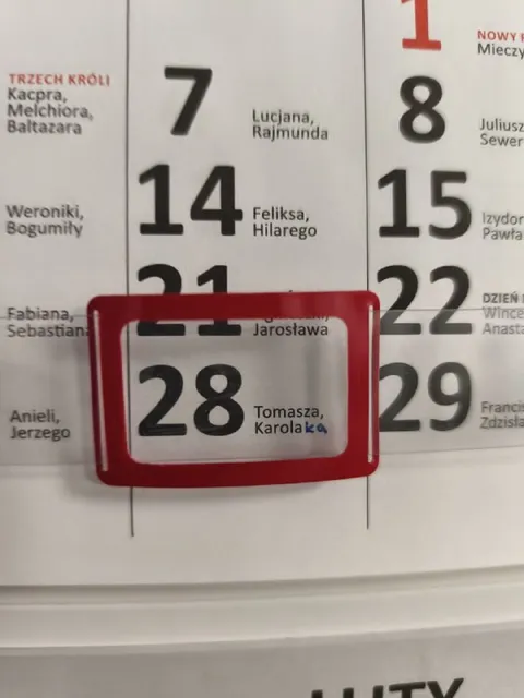 Karola zaznaczona w kalendarzu
