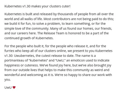 Kubernetes Release Announcement UwU