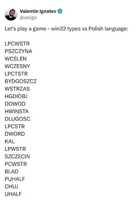 Win32 Types vs Polish Language