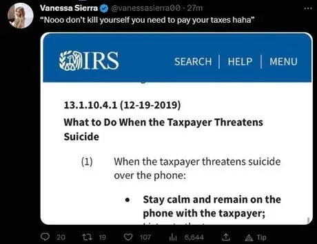 Taxpayer Threatens Suicide